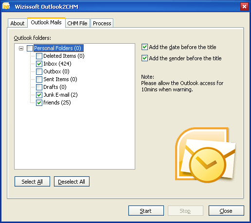 Screenshot for Outlook2CHM 5.0