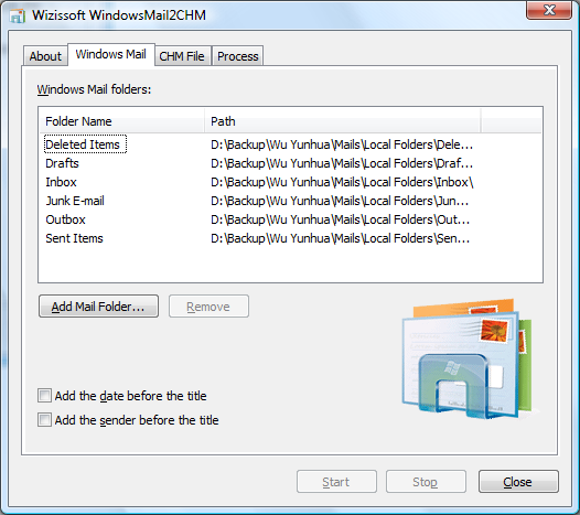 Click to view WindowsMail2CHM 5.0 screenshot
